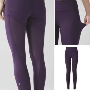 Lululemon Time to Shine Tight Leggings Deep Zinfandel Purple Mesh Luxtreme Sz 4